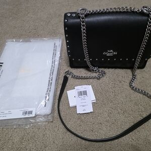 NWT 90400 Coach Black Leather Crossbody Bag with Studded Detail